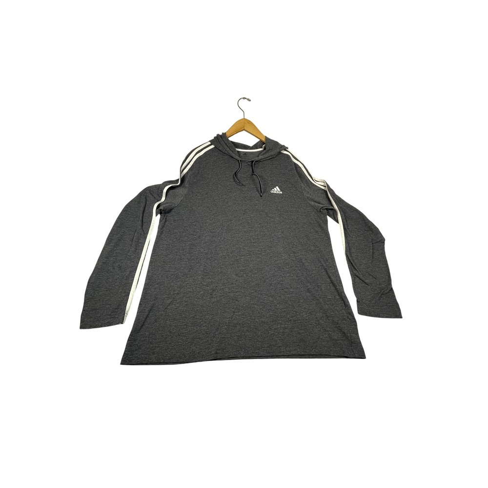 Adidas Primegreen Aeroready Gray Heather 3 Stripe Long Sleeve Hoodie XL